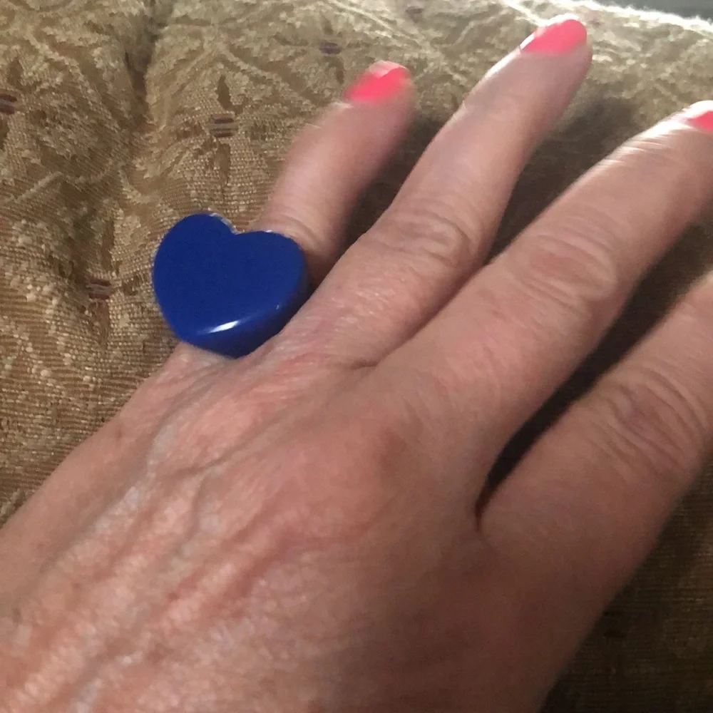 Vintage Lucite Blue Heart Ring & Red Heart Brooch